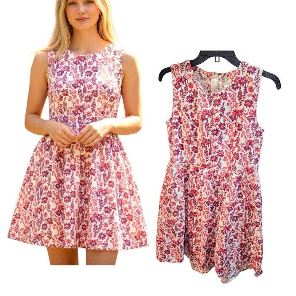Mata Traders Sz L All Over Red Maroon Floral Side Pockets Summer Boho Mini Dress